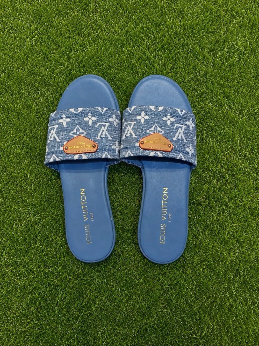 Louis Vuitton Blue Denim Lily Flat Mule Sandals